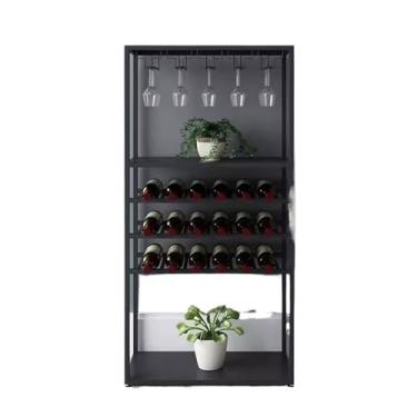 Imagem de Suporte para Vinhos Refrigerador de vinho vinho tinto ferro piso doméstico pequeno vinho rack de armazenamento prateleira de exibição rack de vidro de vinho Porta-Garrafas(Preto)