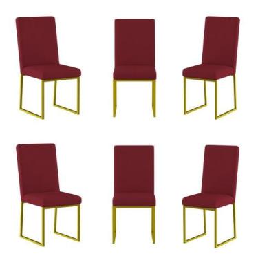 Imagem de Kit 6 Cadeiras De Jantar Base Ferro Dourado Cor:Marsala - Balaqui Deco