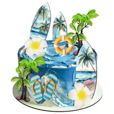 Imagem de Surfe masculino decoração de bolo de aniversário Moana praia decoração de aniversário verão decoração havaiana prancha de surf homens bolo surf suprimentos de festa
