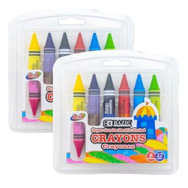 Imagem de BAZIC Giz de cera super jumbo de dupla face, 12 cores, giz de cera de desenho não tóxico, presente para estudantes, pacote com 2