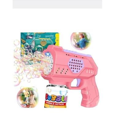 Imagem de Pistola de Bolhas de Sabão com Luzes LED, Brinquedo Infantil, Verde e Amarelo (ROSA)