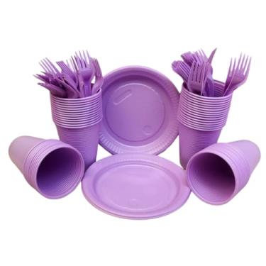 Imagem de Kit Descartáveis Perolado 150 Itens Luxo para 50 Pessoas(Lilás)