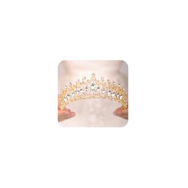Imagem de Wekicici Tiara coroas de cristal tiara princesa ouro strass coroa rei rainha fantasia Halloween baile festa nupcial acessórios de cabelo para mulheres (ouro)