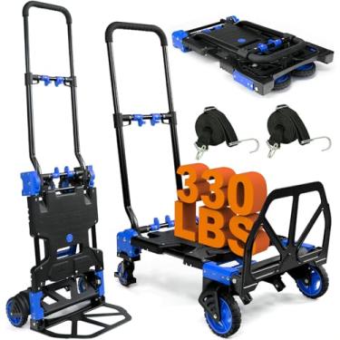 Imagem de Doerpuz Carrinho De Mão Dobrável 2 Em 1 Com Alça Retrátil, Capacidade 145 Kg, Resistente Cesta, Rodas Para Bagagem/Mudança/Viagem