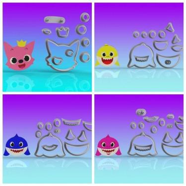 Imagem de Cortador Kit Baby Shark Rostos 4 Personagens Tamanho 4cm