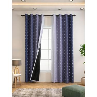 Imagem de Cortinas blackout roxas a acinzentadas ombré com padrão de diamante - Cortinas blackout para quarto - Cortinas com isolamento térmico para decoração de sala de estar - 132 x 163 cm (2 painéis)