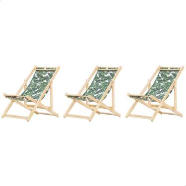 Imagem de Kit 3 Espreguiçadeiras Preguiçosa Dobrável sem Braço Natural em Madeir
