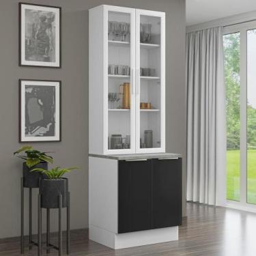 Imagem de Kit Balcão + Cristaleira 70cm Branco Preto Lux Madesa