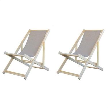 Imagem de Kit 2 Espreguiçadeiras Preguiçosa Dobrável sem Braço Madeira Maciça co