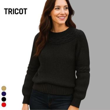 Imagem de Blusa Tricot Manga Longa Detalhe Trança - Vitrine Collection, Preto, U