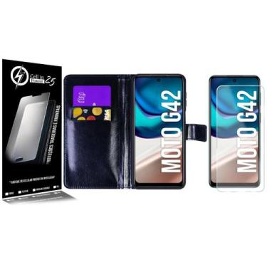 Imagem de Capa Carteira + Película De Vidro Compatível Moto G42 XT2233 6.4 - Cel