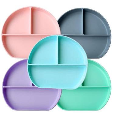 Imagem de Pratinho Infantil Silicone com Divisória Refeição Infantil Prato com V