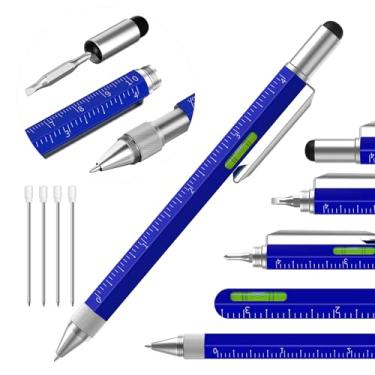 Imagem de Caneta de presente para homens, Huhoo Cool Gadgets Tools Multi Tech Pen para homens, presentes personalizados para pai ou ele, presente divertido para Natal, Dia dos Pais, Dia dos Namorados ou Aniversários (6 em 1 curto, azul)