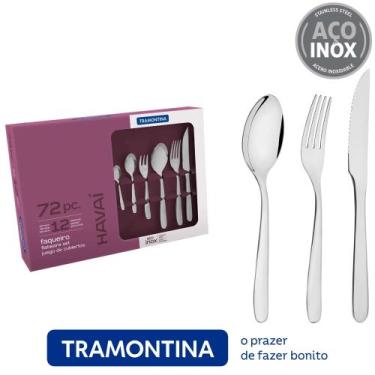 Imagem de Faqueiro Havaí com 72 Peças em Aço Inox com Facas para Churrasco - Tra