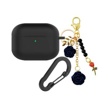 Imagem de Capa para Airpods Pro3 com chaveiro fofo, capa protetora de silicone à prova de choque compatível com Air pods Pro3ª geração, capa de fone de ouvido para mulheres e meninas (preto)