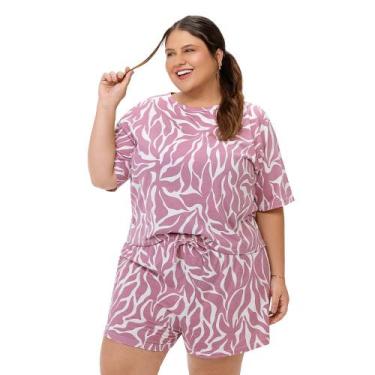 Imagem de Pijama Cropped Manga Curta e Short Plus Size Estampado Rosa Zee Rucci,