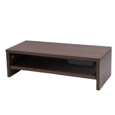 Imagem de Asixxsix Monitor Stand Riser com gavetas, Organizador De Desktop De Madeira De Pneu 2 Com 4 Portas Hub USB e 2 Tomadas AC, Elevação 15cm, 200lbs carga Prateleira do computador (Cor de nogueira)