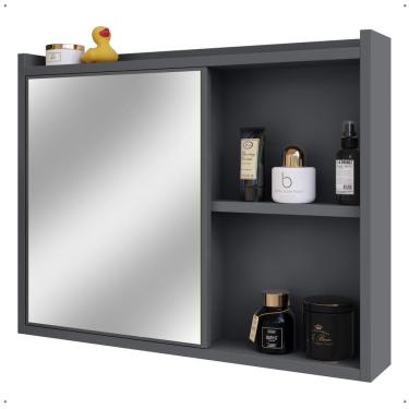 Imagem de Espelheira Armário Banheiro Suspenso com Espelho 1 Porta Prateleira Organizadora Lavabo Luxo - Cinza