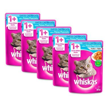 Imagem de Kit 5 Ração Úmida para Gatos Whiskas Adultos 1+ Anos Castrados Sabor P