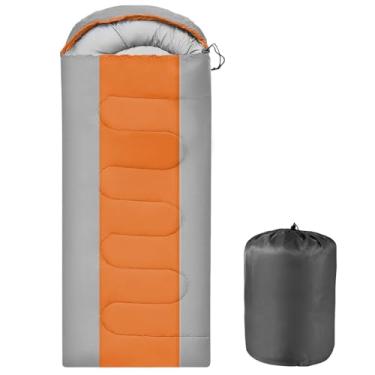 Imagem de OBTANIM Sacos de Dormir Portátil Impermeável Camping Saco de Dormir para Adultos Crianças 4 Estações Clima Frio ou Quente Mochilão Caminhadas Montanhismo Interior Uso Externo (Cinza e Laranja)