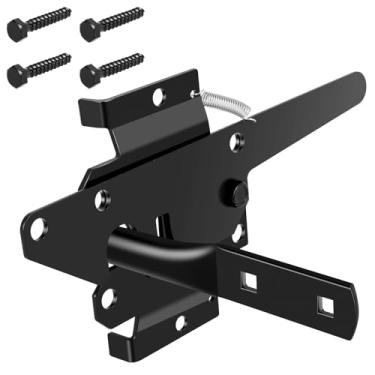 Imagem de Trava de portão autotravante resistente para cerca de madeira, trava de portão automático de montagem poste, portão de cerca de madeira autofechada, trava de portão de cerca externa de ferro para