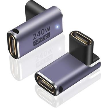 Imagem de USB C 90 graus, adaptador de ângulo reto, adaptador fêmea para fêmea PD de 240 W, 40 Gbps e vídeo 8 K) suporta cabo Thunderbolt 4/3 para laptops, tablets e telefones (3 pacotes) (usb c de