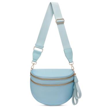 Imagem de Bolsas transversais para mulheres, bolsa grande de nylon pochete moderna bolsa de ombro com alça ajustável, Azul claro