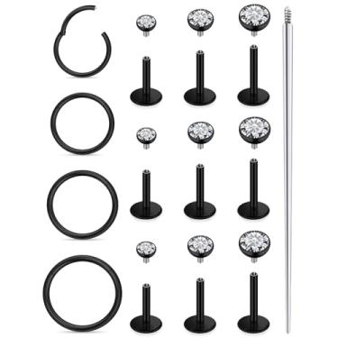 Imagem de Xnsjeyy Brincos de nariz 18G 16G com rosca interna e costas planas 316L aço cirúrgico tragus para frente hélice concha cartilagem lóbulo brincos stud medusa labret lábio piercing argolas para joias