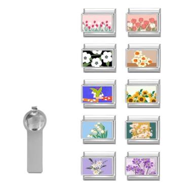 Imagem de papasgix Berloques italianos de pulseiras prateadas, pacote de elos a granel com ferramenta de abertura, pingentes italianos de 9 mm, 10 peças, elos de pulseira modulares italianos, joias artesanais