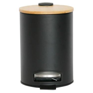 Imagem de Lixeira em Aço Inox Preta Mimo Style 5 Litros com Tampa Bambu