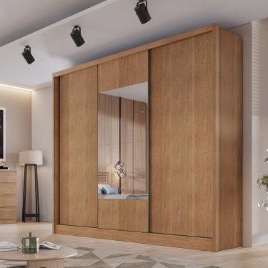 Imagem de Guarda Roupa Casal em MDF com Espelho 3 Portas de Correr Medelim Novo Horizonte