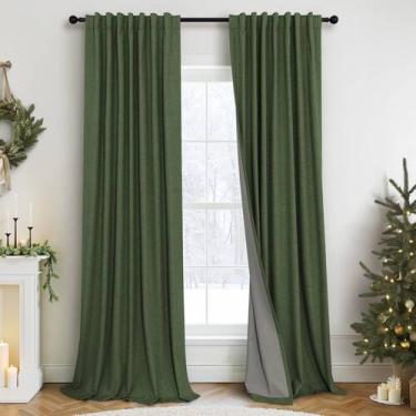 Imagem de Cortinas Pitalk Blackout Linen verde oliva pálido 274x138 cm