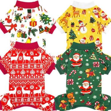 Imagem de Pijamas para cães XPUDAC, pacote com 4 renas de Natal e boneco de neve