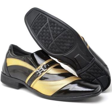 Imagem de Sapato Social Masculino Amsterdã Preto e Fit Dourado Vogado Shoes, 43,