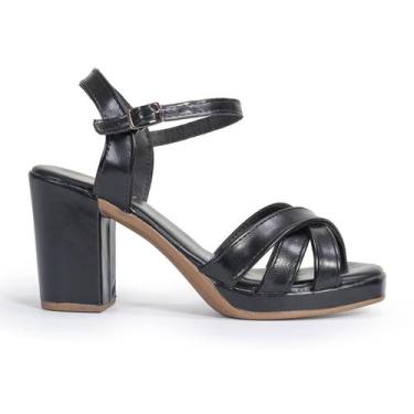 Imagem de Sandália Feminina Salto Alto Meia Pata Quadrada Macia Confortável Via 