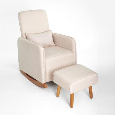 Imagem de Poltrona de Amamentação HELENA Balanço com Almofada + Puff Linho Bege 