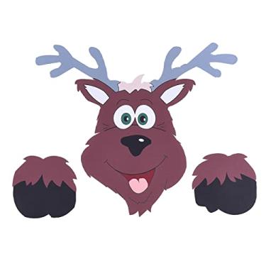 Imagem de ZJchao Cerca de Arte de Natal Peeker Papai Com Rena Decoração de Natal para Festas de Férias de Holida de Férias de Garden de Jardim Ao Ar Livre Branco Branco Preto 40x30cm (02)