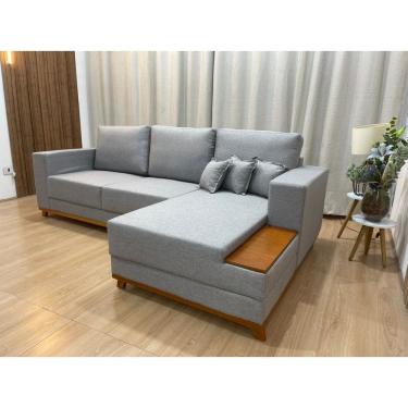 Imagem de Sofá 3 Lugares 2,50 m Linho Cinza Chaise Aline Plus