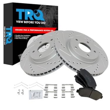 Imagem de TRQ Kit de pastilha de freio frontal e rotor de cerâmica premium com revestimento G compatível com Nissan Sentra 2009-2012