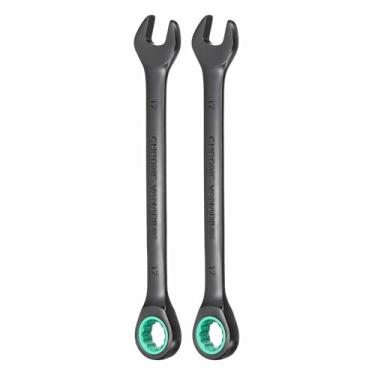 Imagem de HARFINGTON 2 peças chave de catraca 17 mm métrica 12 pontos CR-V eletroforese alongamento caixa dupla chave catraca de extremidade aberta com 72 dentes 5° Swing Industrial Grade Spanner