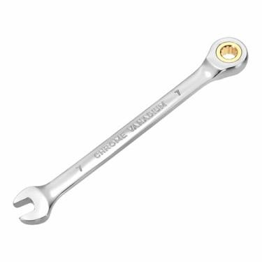 Imagem de HARFINGTON Chave de combinação catraca 7 mm métrica 12 pontos CR-V aço cromado alongamento caixa dupla chave catraca de extremidade aberta com 72 dentes e chave inglesa de 5° para reparo