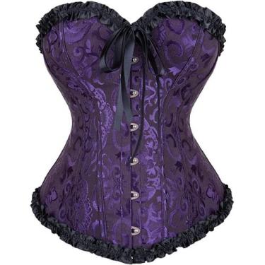 Imagem de Espartilho feminino ADELCE com cadarço, desossado, floral, roxo, 2GG