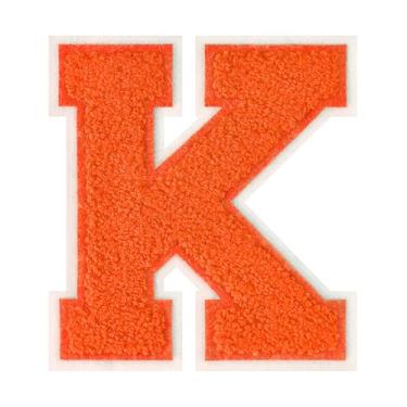 Imagem de 1 peça de patch de letra de chenille laranja de 11,4 cm com borda branca – Remendos do alfabeto para roupas, jaquetas, mochilas, chapéus para decoração personalizada, nome personalizado e artesanato