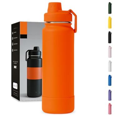 Imagem de Garrafa Térmica 1000ML - Duplamente Isolada, Aço Inox 304, Base Emborrachada Anti Derrapante, Mantém Bebidas Quentes por 12 Horas e Geladas por 24 Horas (Laranja Slin)