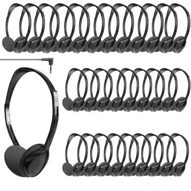 Imagem de JINWAYBST Pacote com 30 fones de ouvido em massa ajustáveis para sala de aula, fones de ouvido intra-auriculares, atacado, fones de ouvido escolares com fio, plugue de 3,5 mm para estudantes, crianças