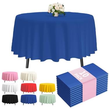 Imagem de Fixwal Pacote com 10 toalhas de mesa de plástico premium de 213 cm, capa de mesa redonda de plástico – azul marinho