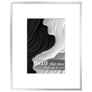 Imagem de Tinkeps Porta-retrato 20 x 25 cm para pendurar na parede ou mesa, exibir imagens 13 x 17 com tapete ou 20 x 25 sem tapete, porta-retratos de metal para galeria de parede com vidro temperado, prata