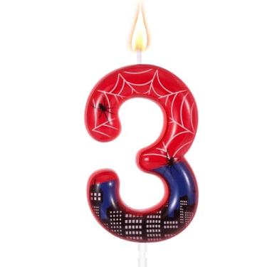 Imagem de Vela de Aniversário com Tema Aranha, Decoração Bolo com Tema Teia Aranha Vermelha e Azul Material para Decoração Festa Aniversário de Menino e Menina (3)