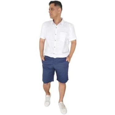 Imagem de Bermuda Hering Masculina Chino Sarja Algodão Azul Alfaiataria KTNUAZ2SI-Masculino