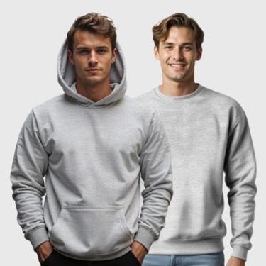 Imagem de Kit 2 Blusas de Frio Moletom Canguru e Gola Redonda Masculino Benellys-Masculino